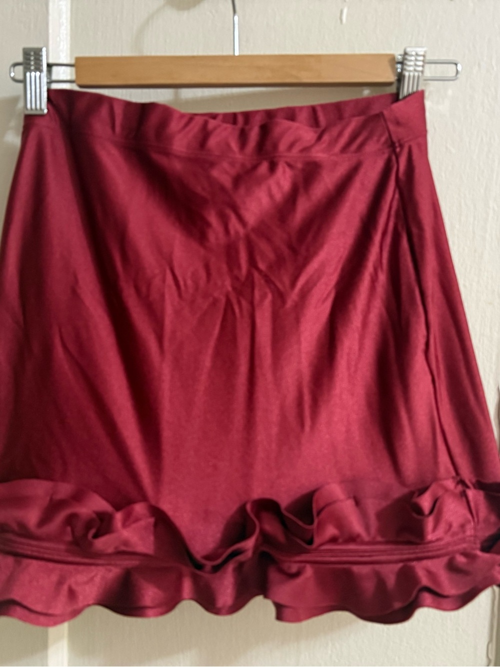 Womens Red Ruffle Hem Skirt